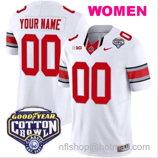 Women's Nike Custom Ohio State Buckeyes Jersey Name and Number Cotton Bowl Patch Vapor Football White