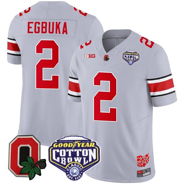 Nike Men's Emeka Egbuka Jersey #2 Ohio State Buckeyes Good Year Cotton Bowl Patch Football Gray