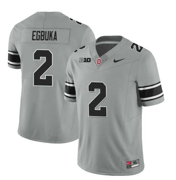 Nike Men's Ohio State Buckeyes Emeka Egbuka Jersey #2 College Football Stitched Black Gray