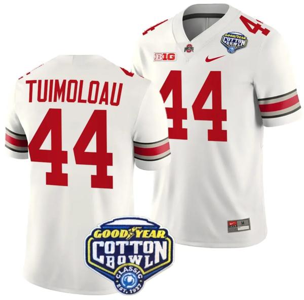 Nike Men's JT Tuimoloau Jersey #44 Ohio State Buckeyes Cotton Bowl Patch 2023 Football White