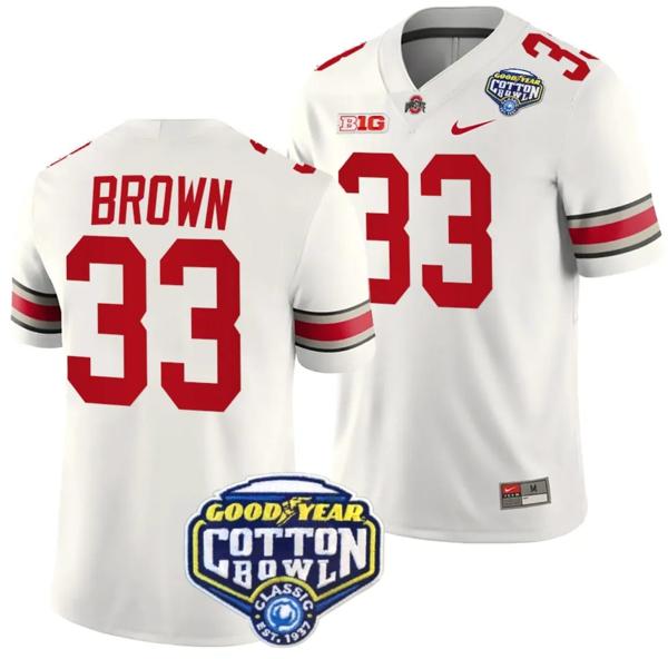 Nike Men's Devin Brown Jersey #33 Ohio State Buckeyes Cotton Bowl Patch 2023 Football White