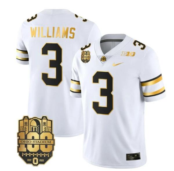 Nike Men's Ohio State Buckeyes Miyan Williams Jersey #3 College Football Stitched White Gold