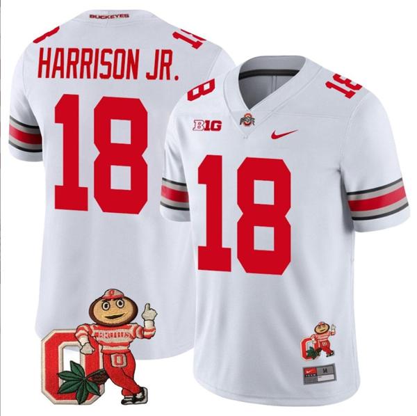 Nike Men's Marvin Harrison Jr Jersey #18 Ohio State Buckeyes Mascot Patch College Football White