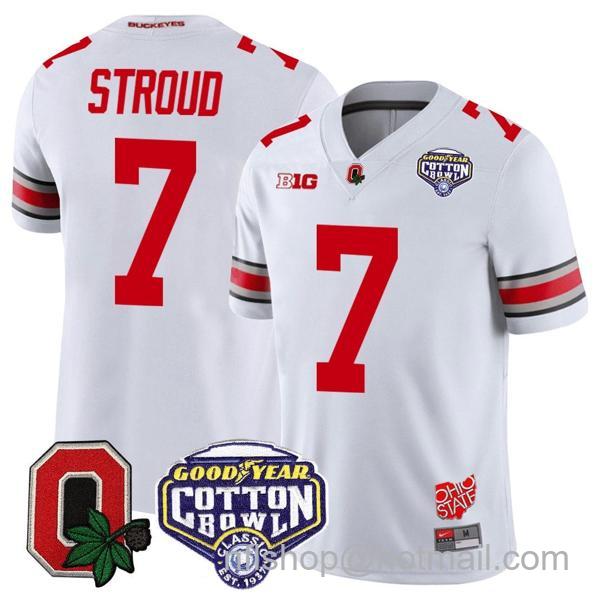 Nike Men's CJ Stroud Jersey #7 Ohio State Buckeyes Good Year Cotton Bowl Patch Football White