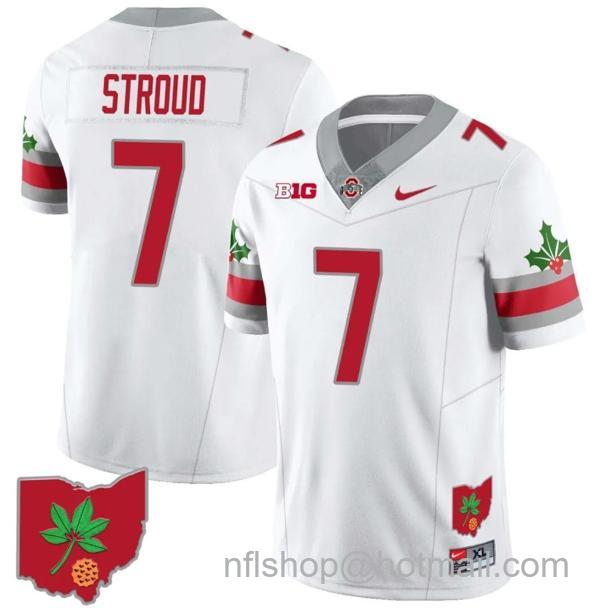 Nike Men's CJ Stroud Jersey #7 Ohio State Buckeyes Football Stitched Ohio Map Patch White Style 2