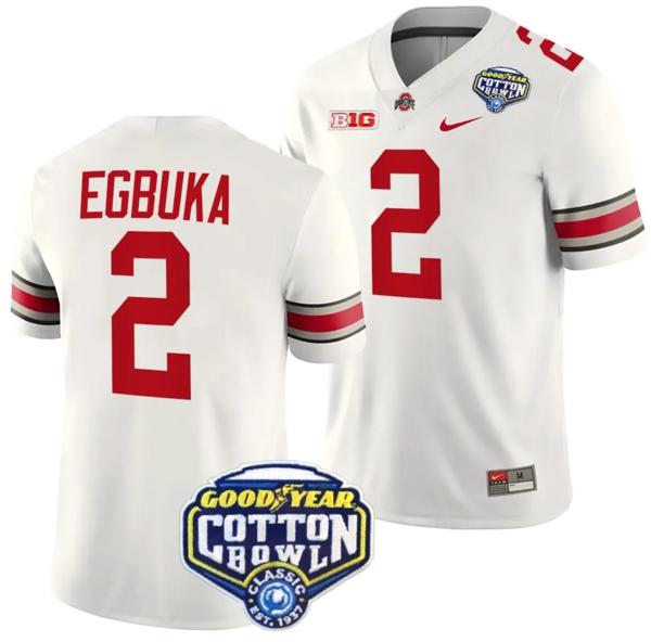 Nike Men's Emeka Egbuka Jersey #2 Ohio State Buckeyes Cotton Bowl Patch 2023 Football White