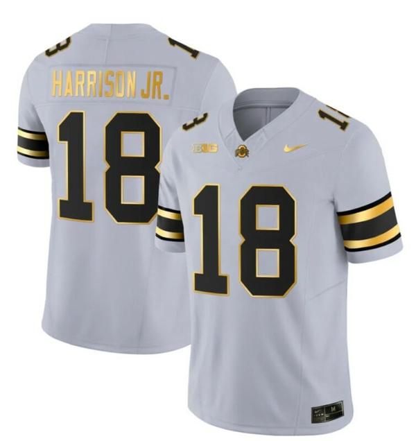 Nike Men's Ohio State Buckeyes Marvin Harrison Jr Jersey #18 College Football Stitched Gray Gold