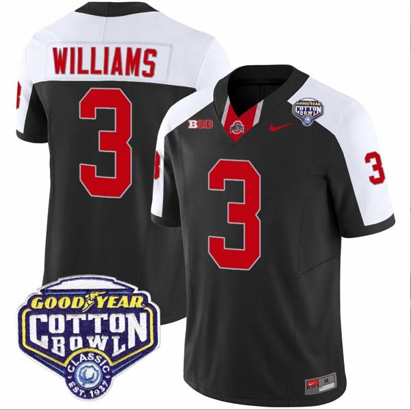 Nike Men's Miyan Williams Jersey #3 Ohio State Buckeyes Cotton Bowl Patch Vapor Football Black Alternate