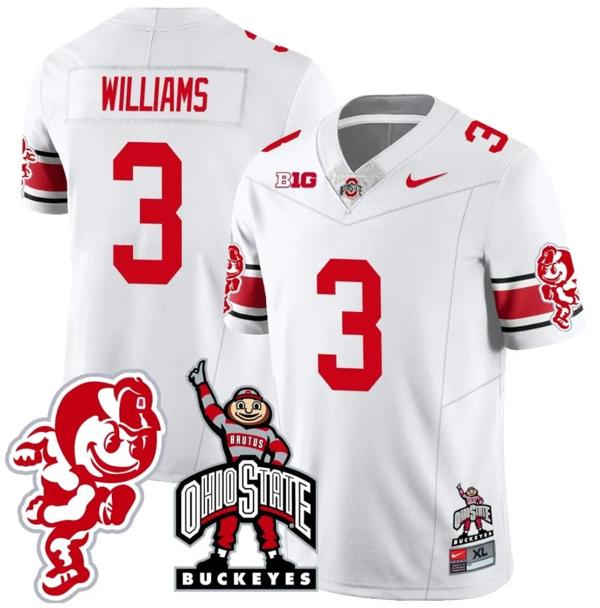 Nike Men's Miyan Williams Jersey #3 Ohio State Buckeyes Football Stitched Brutus Buckeye Patch White