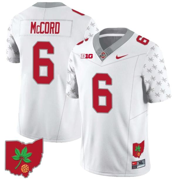 Nike Men's Kyle McCord Jersey #6 Ohio State Buckeyes Football Stitched Ohio Map Patch White Special Style 2