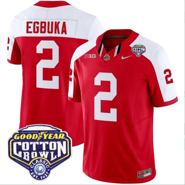 Nike Men's Emeka Egbuka Jersey #2 Ohio State Buckeyes Cotton Bowl Patch Vapor Football Red Alternate