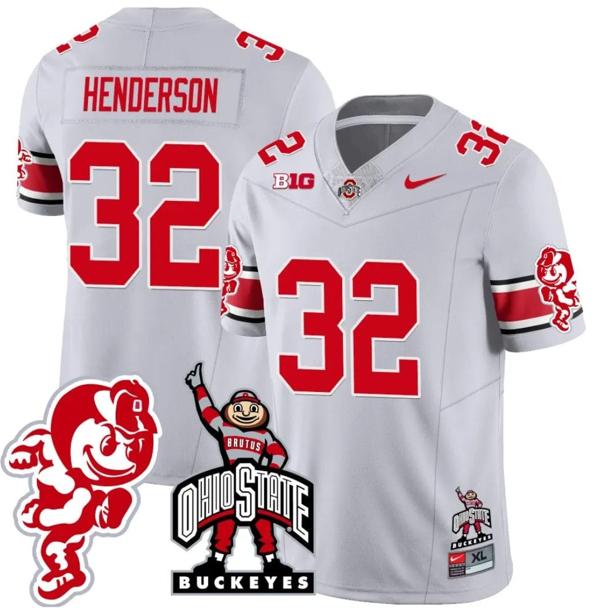 Nike Men's TreVeyon Henderson Jersey #32 Ohio State Buckeyes Football Stitched Brutus Buckeye Patch Gray