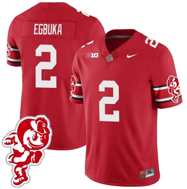 Nike Men's Emeka Egbuka Jersey #2 Ohio State Buckeyes Football 2023 Stitched Brutus Buckeye Patch Scarlet