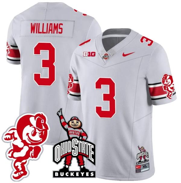 Nike Men's Miyan Williams Jersey #3 Ohio State Buckeyes Football Stitched Brutus Buckeye Patch Gray