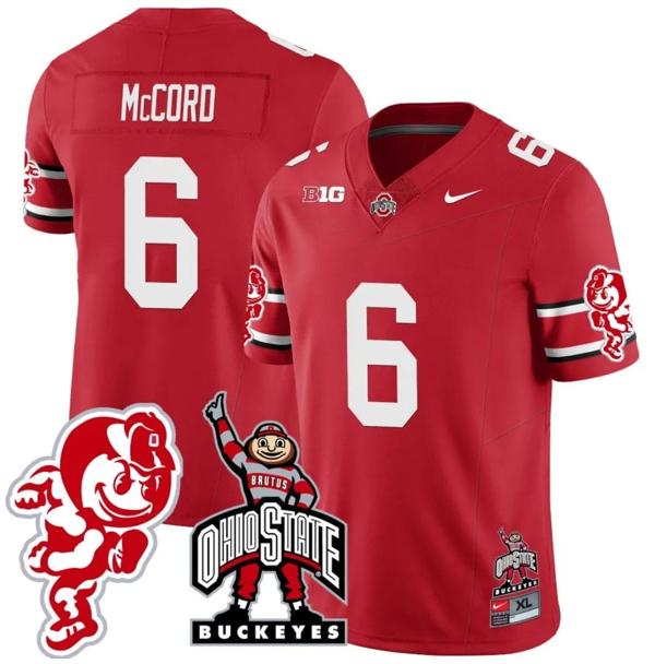 Nike Men's Kyle McCord Jersey #6 Ohio State Buckeyes Football Stitched Brutus Buckeye Patch Scarlet