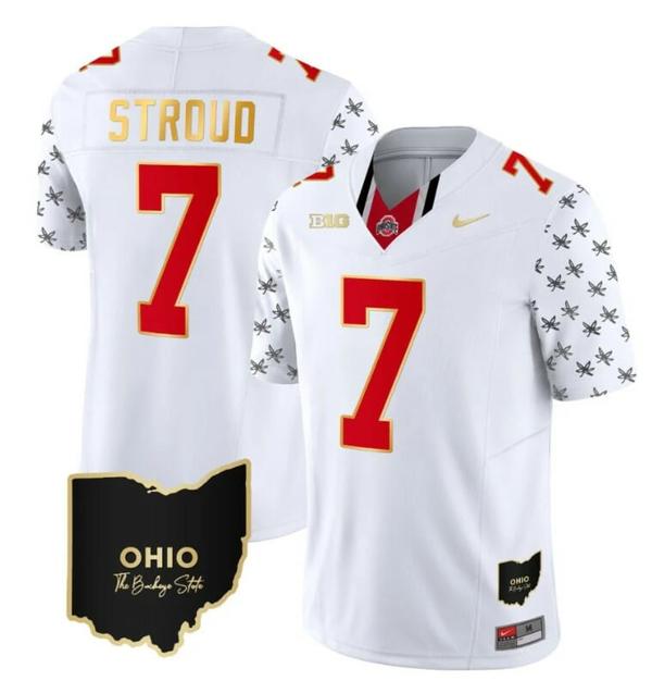 Nike Men's Ohio State Buckeyes CJ Stroud Jersey #7 College Football Stitched Alternate White Gold Trim