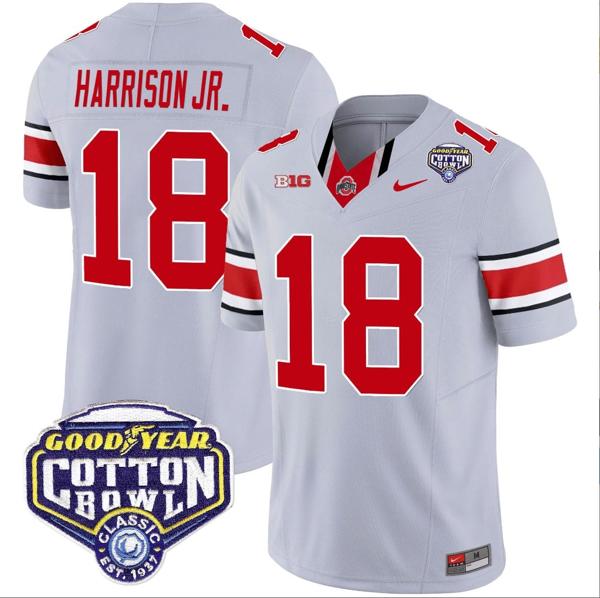 Nike Men's Marvin Harrison Jr Jersey #18 Ohio State Buckeyes Cotton Bowl Patch Vapor Football Gray