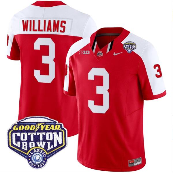 Nike Men's Miyan Williams Jersey #3 Ohio State Buckeyes Cotton Bowl Patch Vapor Football Red Alternate