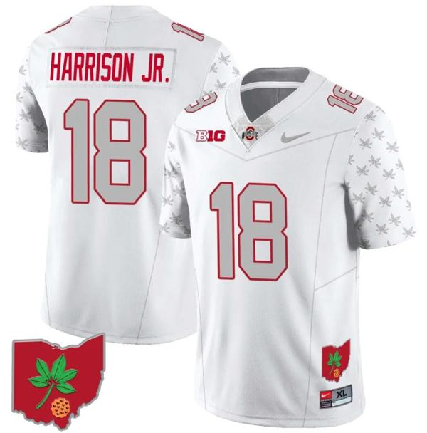 Nike Men's Marvin Harrison Jr Jersey #18 Ohio State Buckeyes Football Stitched Ohio Map Patch White Special