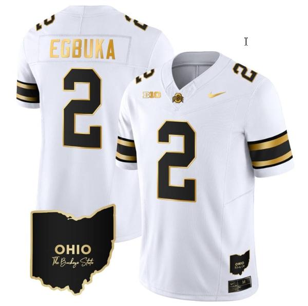 Nike Men's Emeka Egbuka Jersey #2 Ohio State Buckeyes College Football Stitched Vapor Limited Gold Ohio Patch White Gold