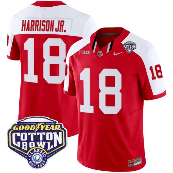 Nike Men's Marvin Harrison Jr Jersey #18 Ohio State Buckeyes Cotton Bowl Patch Vapor Football Red Alternate