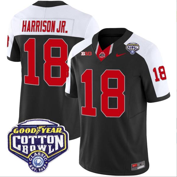 Nike Men's Marvin Harrison Jr Jersey #18 Ohio State Buckeyes Cotton Bowl Patch Vapor Football Black Alternate