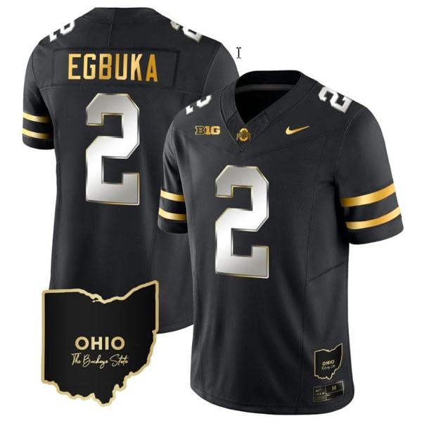 Nike Men's Emeka Egbuka Jersey #2 Ohio State Buckeyes College Football Stitched Vapor Limited Gold Ohio Patch Black Limited