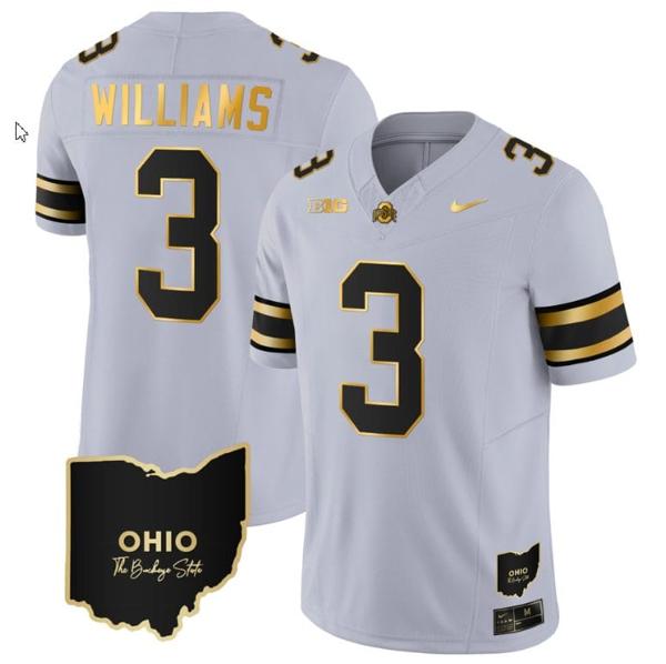 Nike Men's Miyan Williams Jersey #3 Ohio State Buckeyes College Football Stitched Vapor Limited Gold Ohio Patch Gray Gold