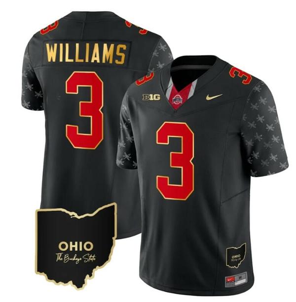 Nike Men's Ohio State Buckeyes Miyan Williams Jersey #3 College Football Stitched Alternate Black Gold Trim