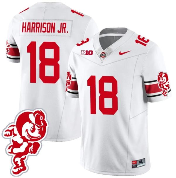 Nike Men's Marvin Harrison Jr Jersey #18 Ohio State Buckeyes Football 2023 Stitched Brutus Buckeye Patch White