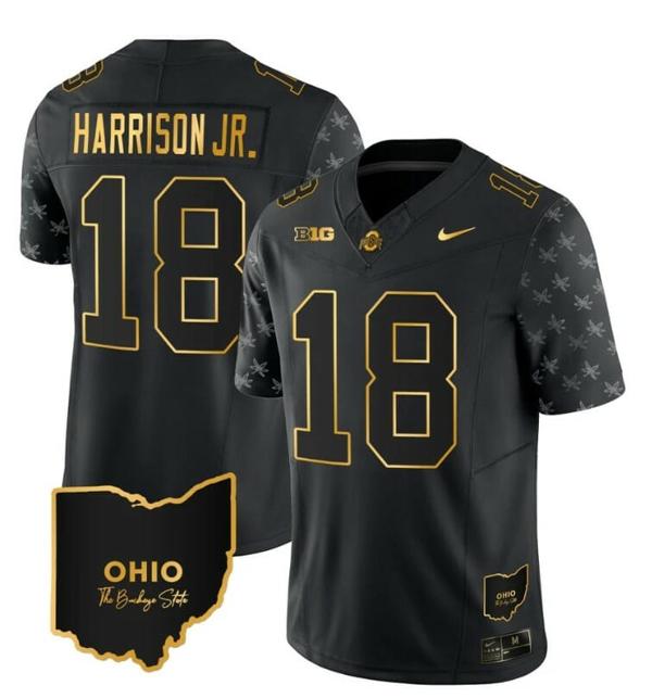 Nike Men's Ohio State Buckeyes Marvin Harrison Jr Jersey #18 College Football Stitched Alternate Black Gold