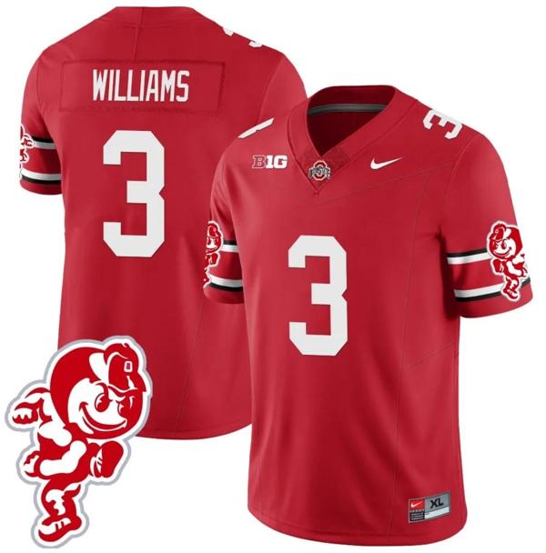 Nike Men's Miyan Williams Jersey #3 Ohio State Buckeyes Football 2023 Stitched Brutus Buckeye Patch Scarlet