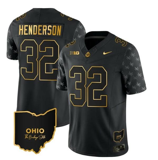 Nike Men's Ohio State Buckeyes Treveyon Henderson Jersey #32 College Football Stitched Alternate Black Gold