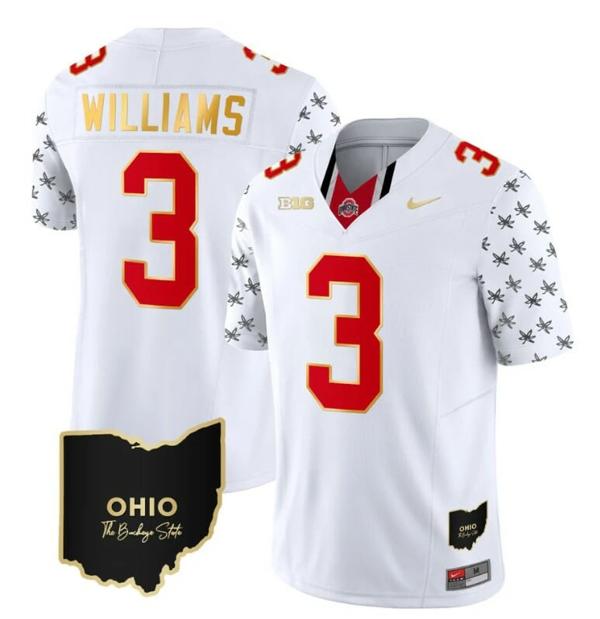 Nike Men's Ohio State Buckeyes Miyan Williams Jersey #3 College Football Stitched Alternate White Gold Trim