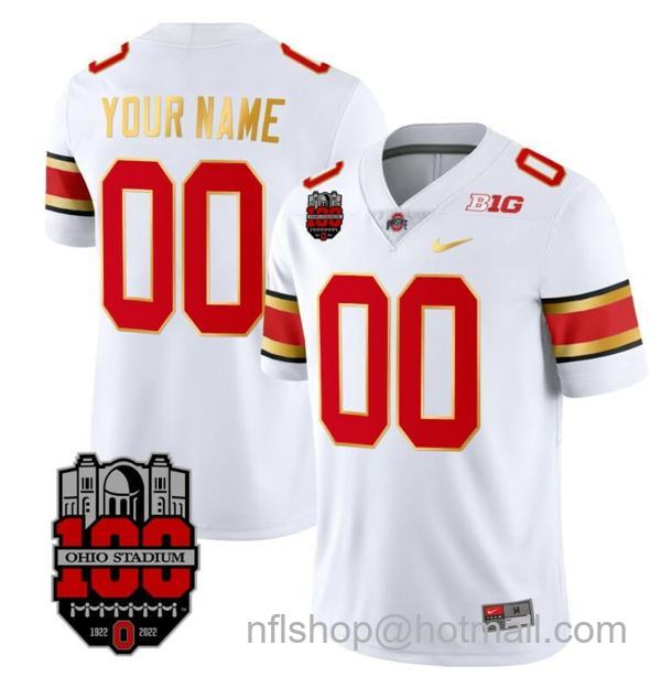 Nike Men's Custom Ohio State Buckeyes Jersey Name and Number College Football Stitched Gold Trim White