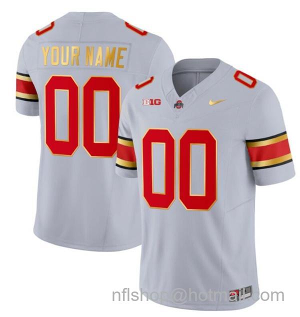 Nike Men's Custom Ohio State Buckeyes Jersey Name and Number College Football Stitched Gold Trim Gray