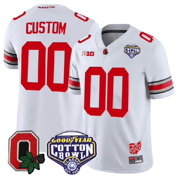 Nike Men's Custom Ohio State Buckeyes Jersey Name and Number Good Year Cotton Bowl Patch Football White