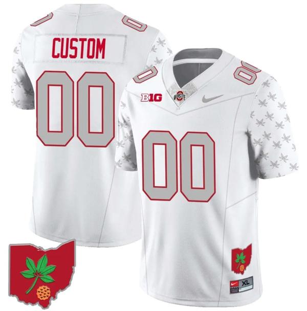 Nike Men's Custom Ohio State Jersey Name and Number Football Stitched Ohio Map Style 1 White Special