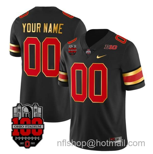 Nike Men's Custom Ohio State Buckeyes Jersey Name and Number College Football Stitched Gold Trim Black