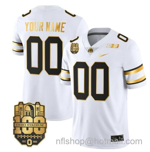 Nike Men's Custom Ohio State Buckeyes Jersey Name and Number College Football Stitched White Gold