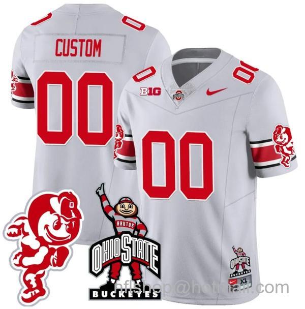 Nike Men's Custom Ohio State Buckeyes Jersey Name and Number Football Stitched Brutus Buckeye Patch Style 2 Gray