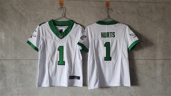 Youth Philadelphia Eagles #1 Jalen Hurts White_Green 2023 F.U.S.E Vapor Untouchable Limited Stitched Football Jersey