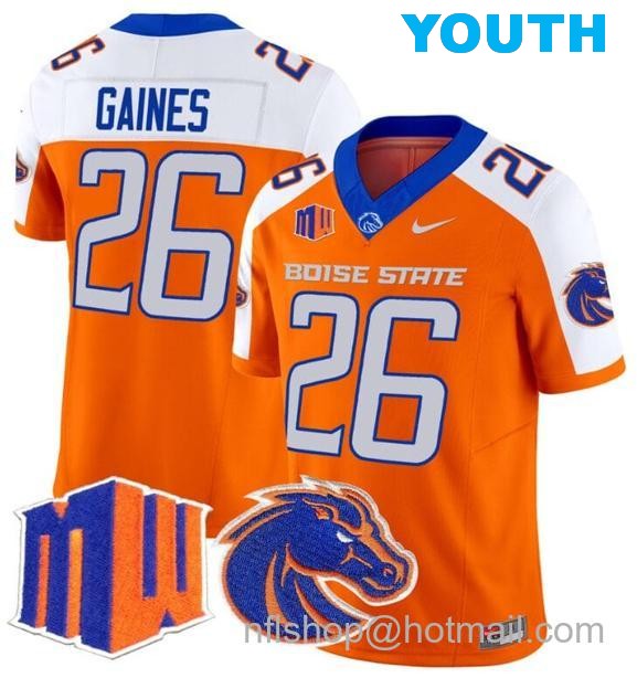 Youth Men's Sire Gaines Jersey #26 Boise State Broncos 2024 F.U.S.E. Vapor Limited College Football Stitched Orange Alternate4040