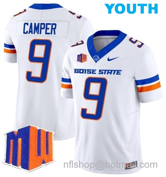 Youth Men's Cameron Camper Jersey #9 Boise State Broncos 2024 F.U.S.E. Vapor Limited College Football Stitched White1616