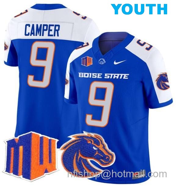 Youth Men's Cameron Camper Jersey #9 Boise State Broncos 2024 F.U.S.E. Vapor Limited College Football Stitched Royal Alternate1414