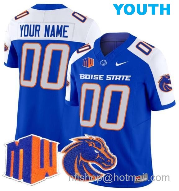 Youth Men's Custom Boise State Broncos Jersey Name and Number 2024 F.U.S.E. Vapor Limited College Football Stitched Royal Alternate2020