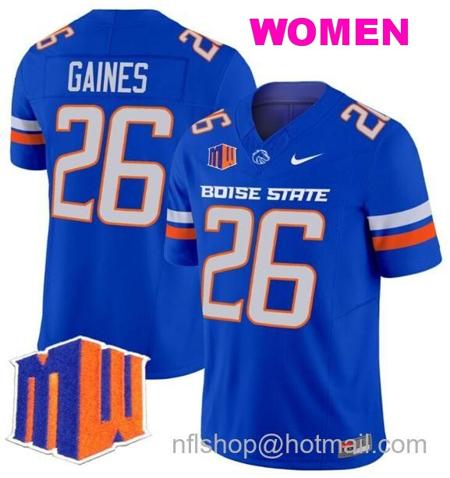 Women's Men's Sire Gaines Jersey #26 Boise State Broncos 2024 F.U.S.E. Vapor Limited College Football Stitched Royal4343