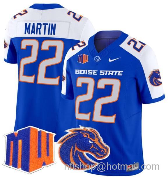 Men's Doug Martin Jersey #22 Boise State Broncos 2024 F.U.S.E. Vapor Limited College Football Stitched Royal Alternate26