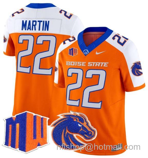 Men's Doug Martin Jersey #22 Boise State Broncos 2024 F.U.S.E. Vapor Limited College Football Stitched Orange Alternate24