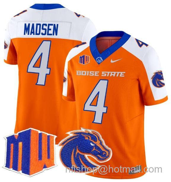 Men's Maddux Madsen Jersey #4 Boise State Broncos 2024 F.U.S.E. Vapor Limited College Football Stitched Orange Alternate34